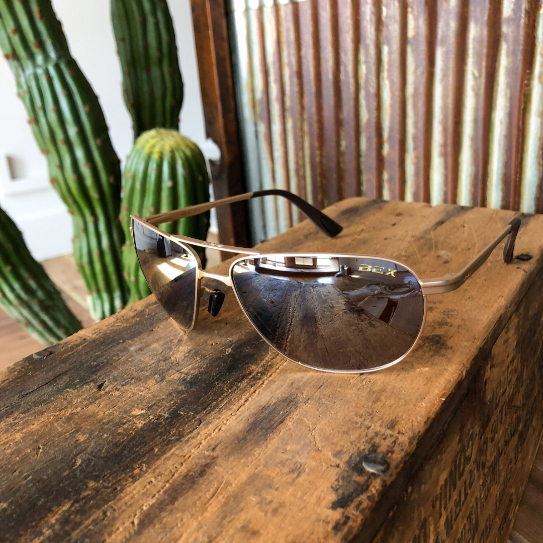 Matte Gold Aviators Aviator 23K Gold & American Tan Sunglasses | Randolph USA main image 3