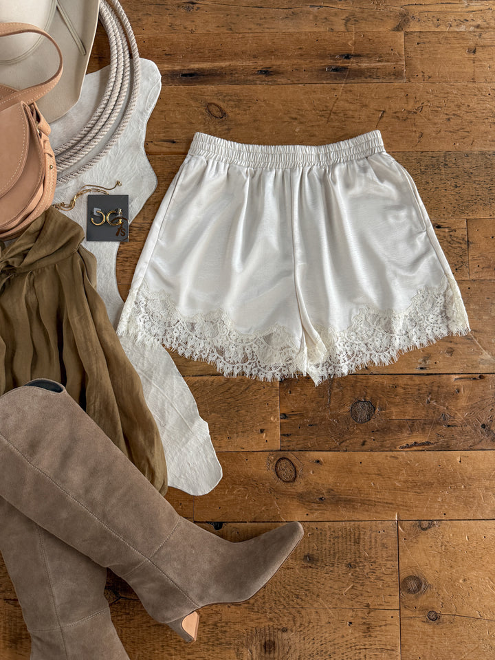 Elyria Satin Lace Trim Shorts