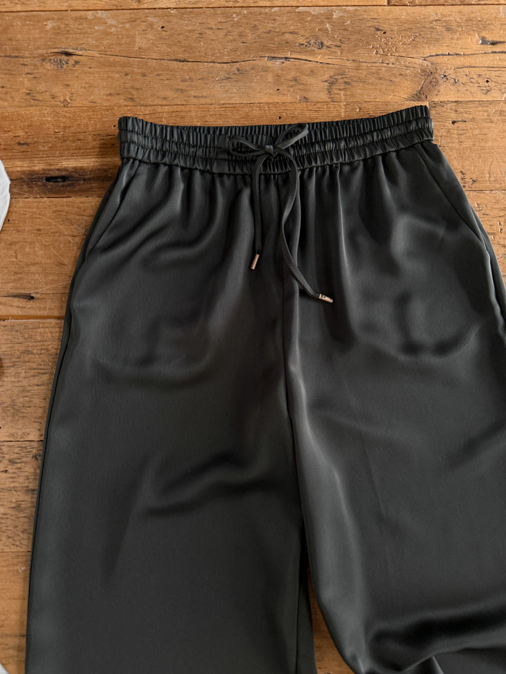 Geneva Olive Satin Wide Leg Pants