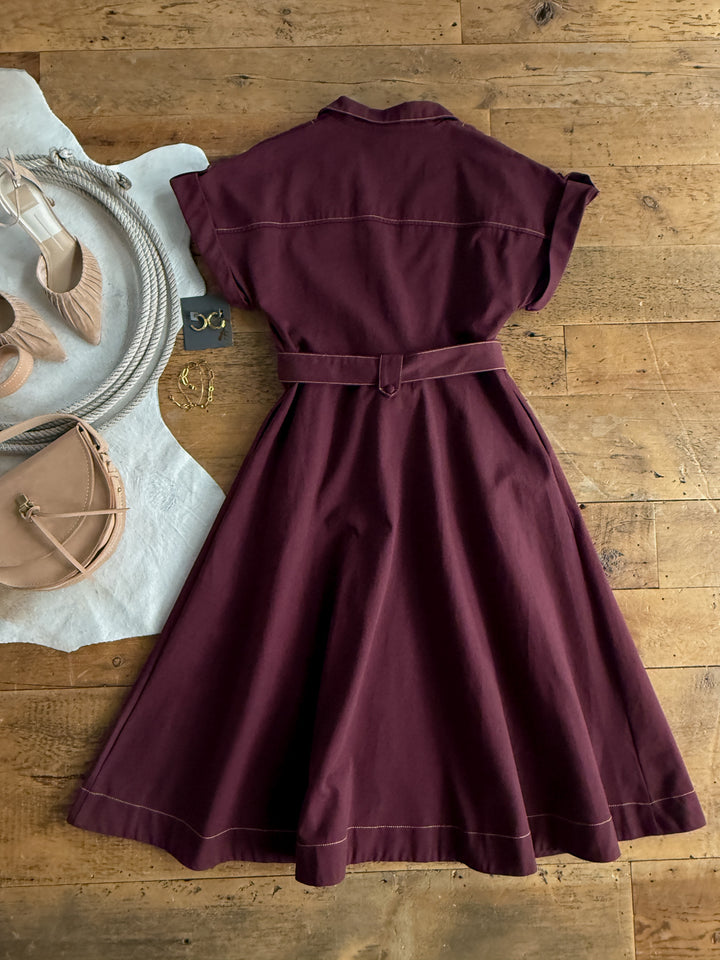 Barada Wine Button Up Dress