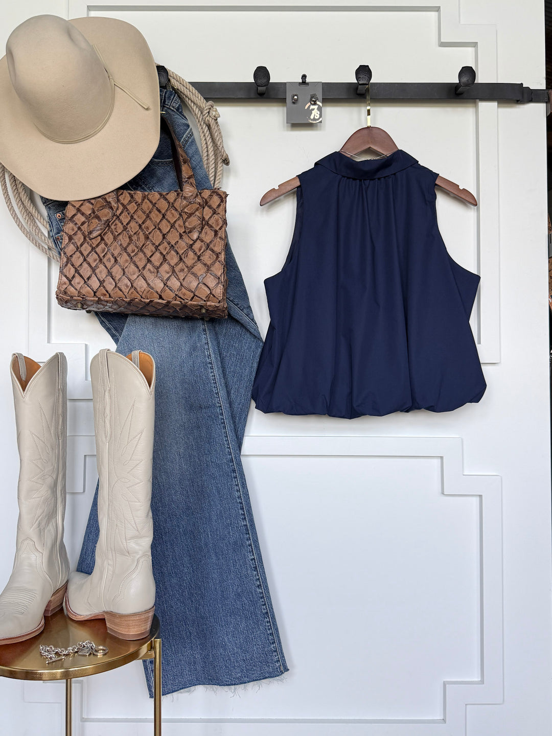 Panora Navy Bubble Hem Top