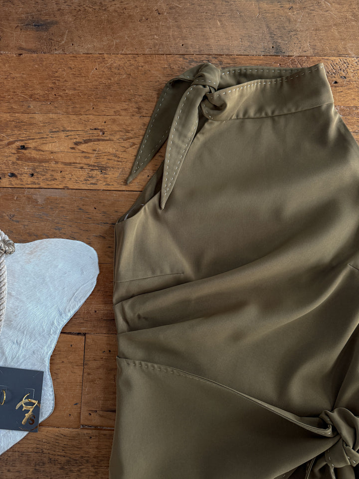 Decatur Olive Halter Neck Dress