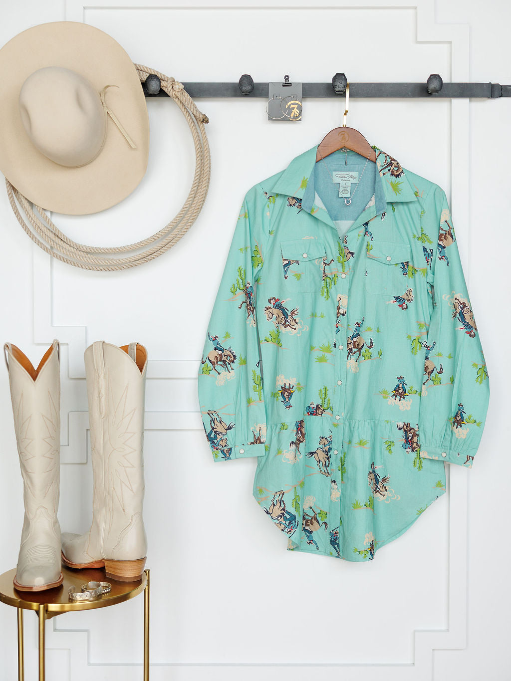 Kemah Seafoam Western Print Dress