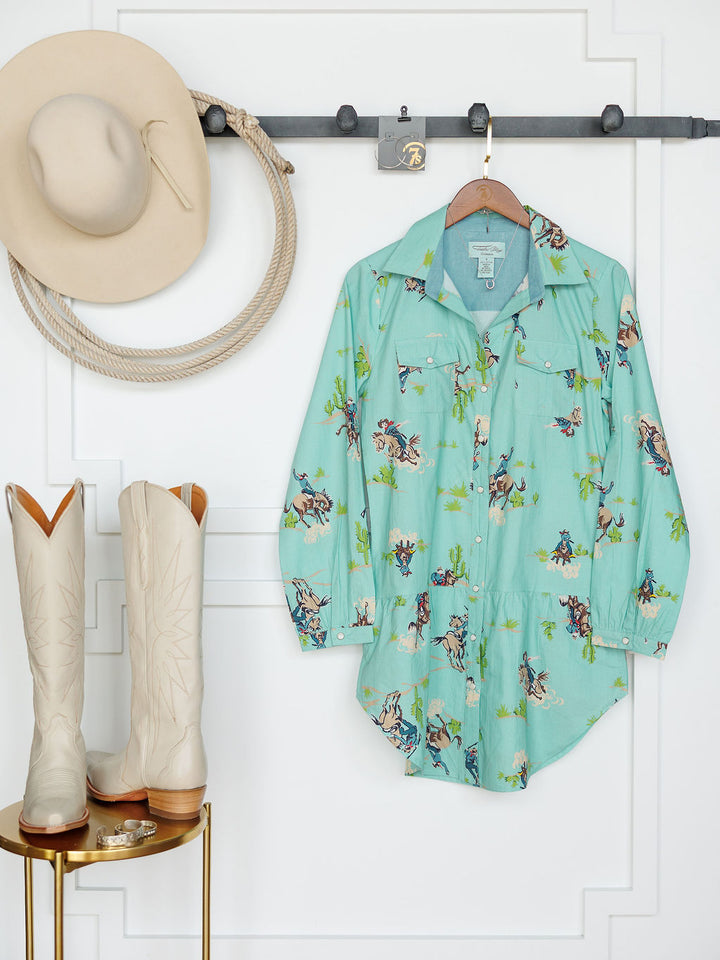 Kemah Seafoam Western Print Dress