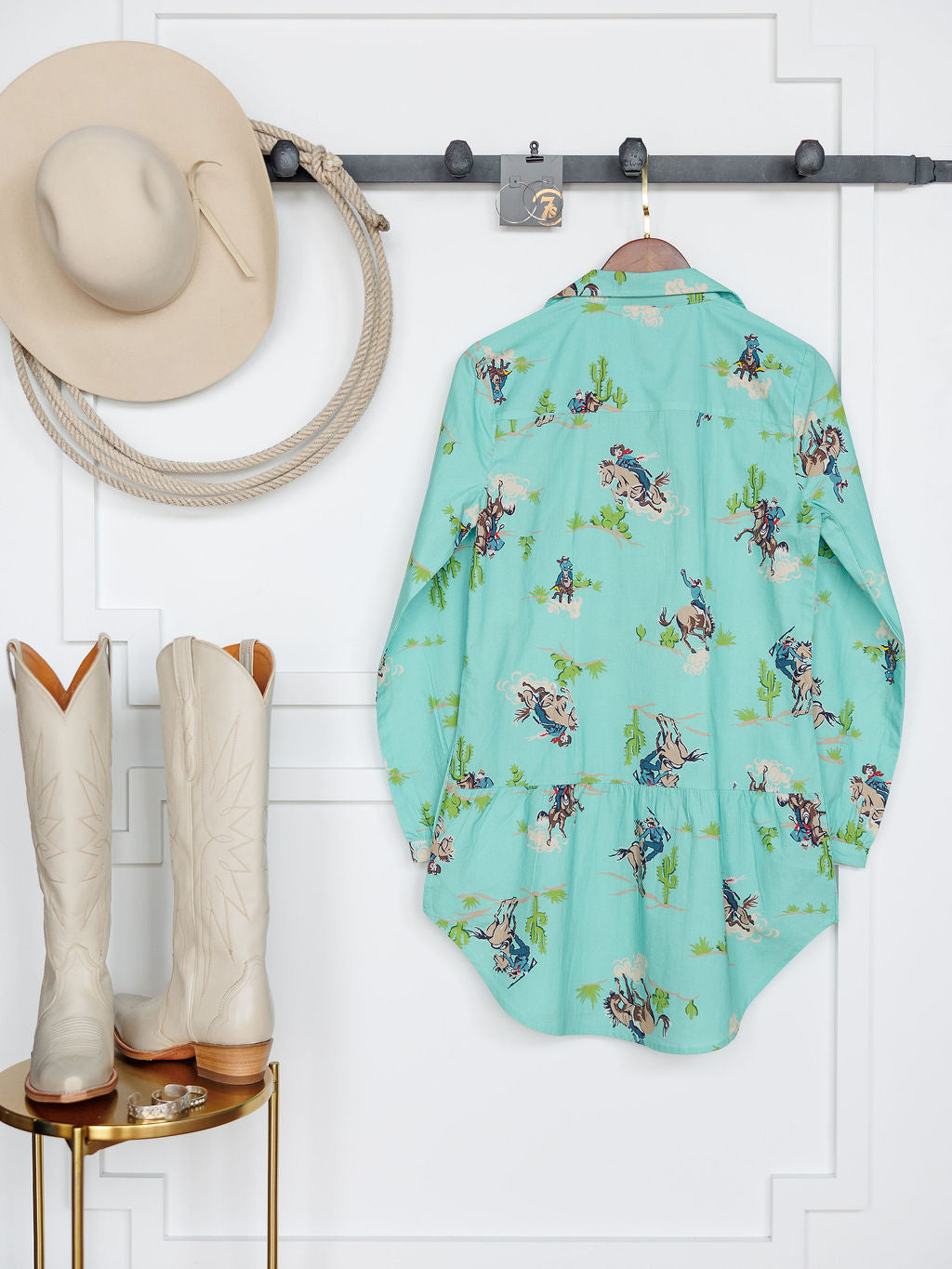Kemah Seafoam Western Print Dress