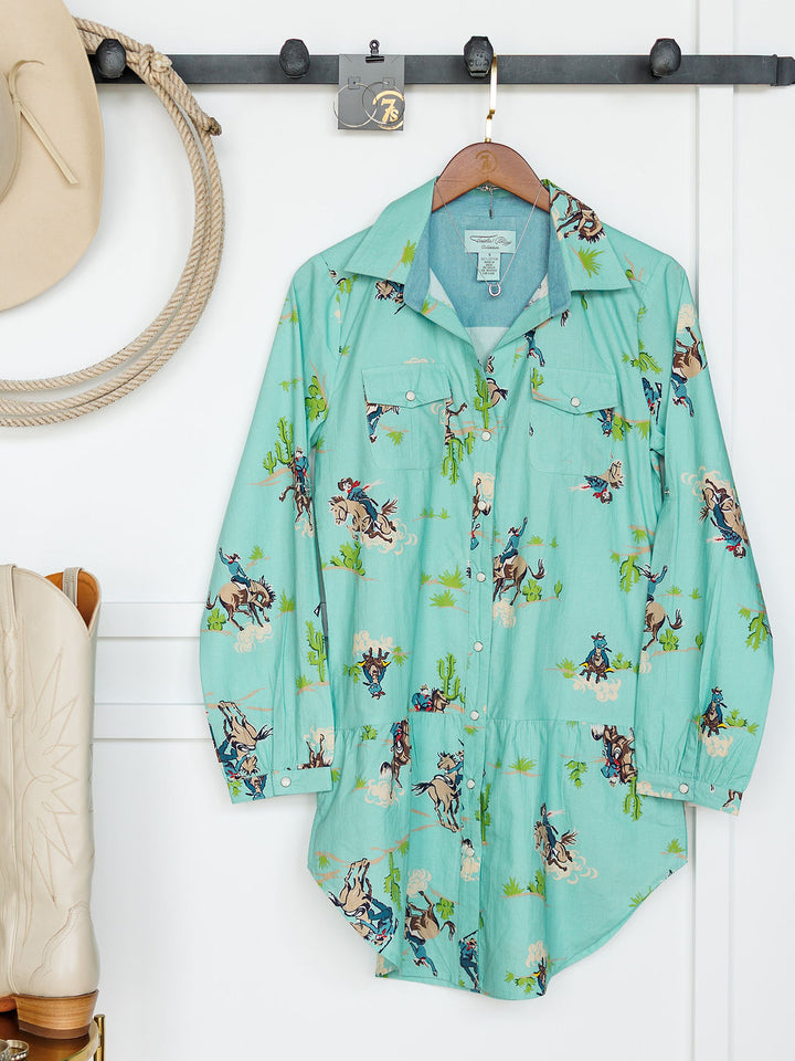 Kemah Seafoam Western Print Dress