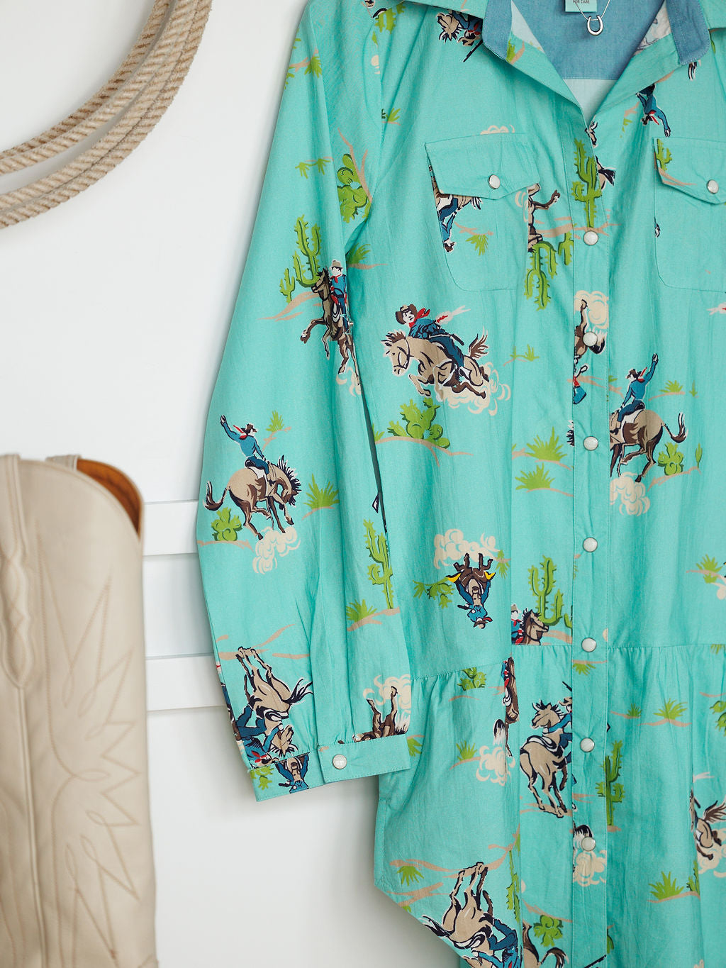 Kemah Seafoam Western Print Dress