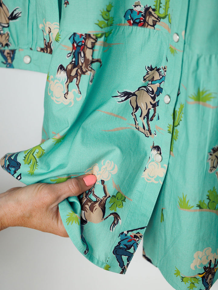 Kemah Seafoam Western Print Dress