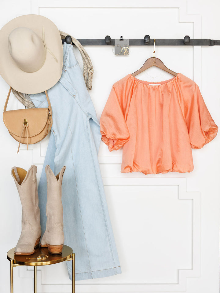 Tupelo Coral Tencel Puff Sleeve Top