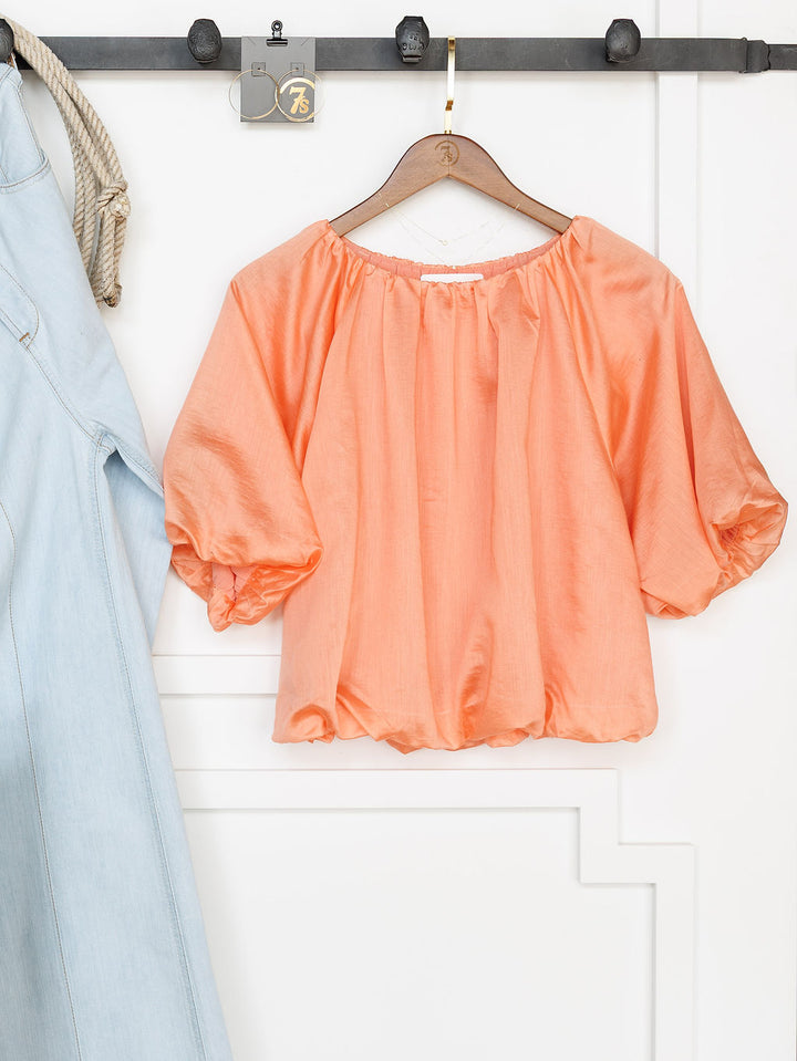 Tupelo Coral Tencel Puff Sleeve Top