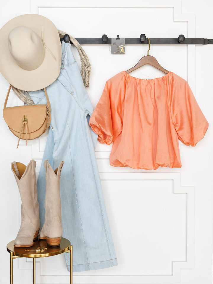 Tupelo Coral Tencel Puff Sleeve Top
