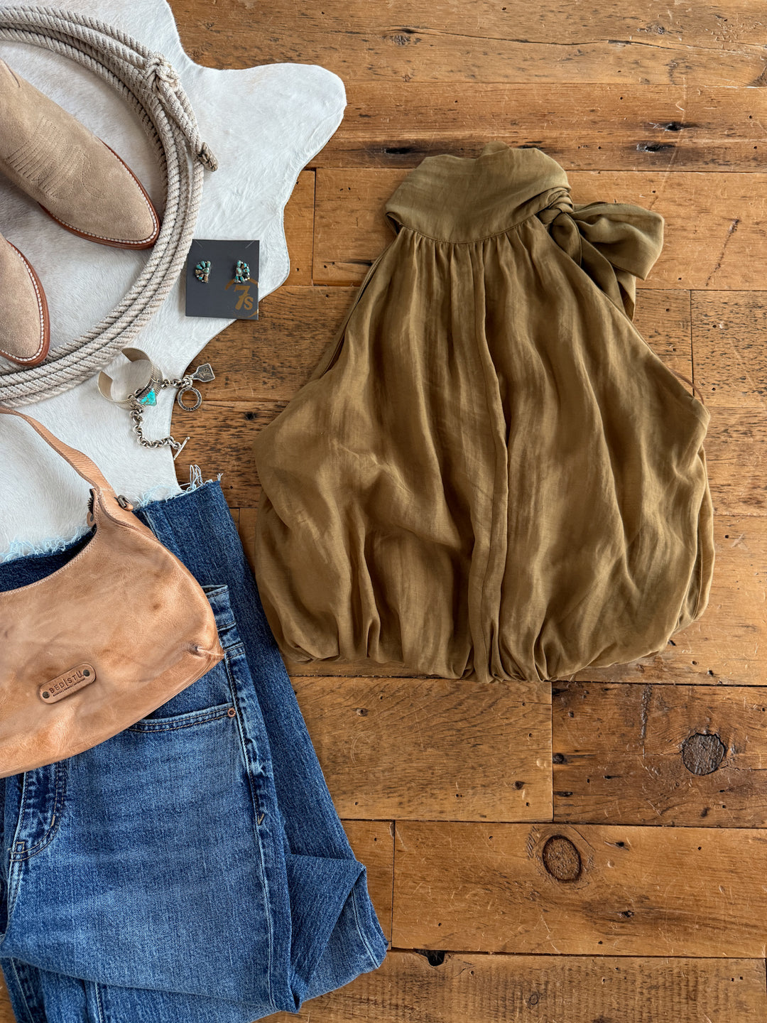 Talmage Olive Tencel Halter Neck Top