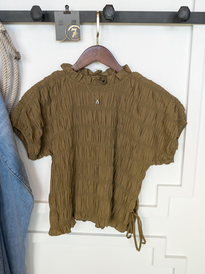Talmo Olive Shirred Top