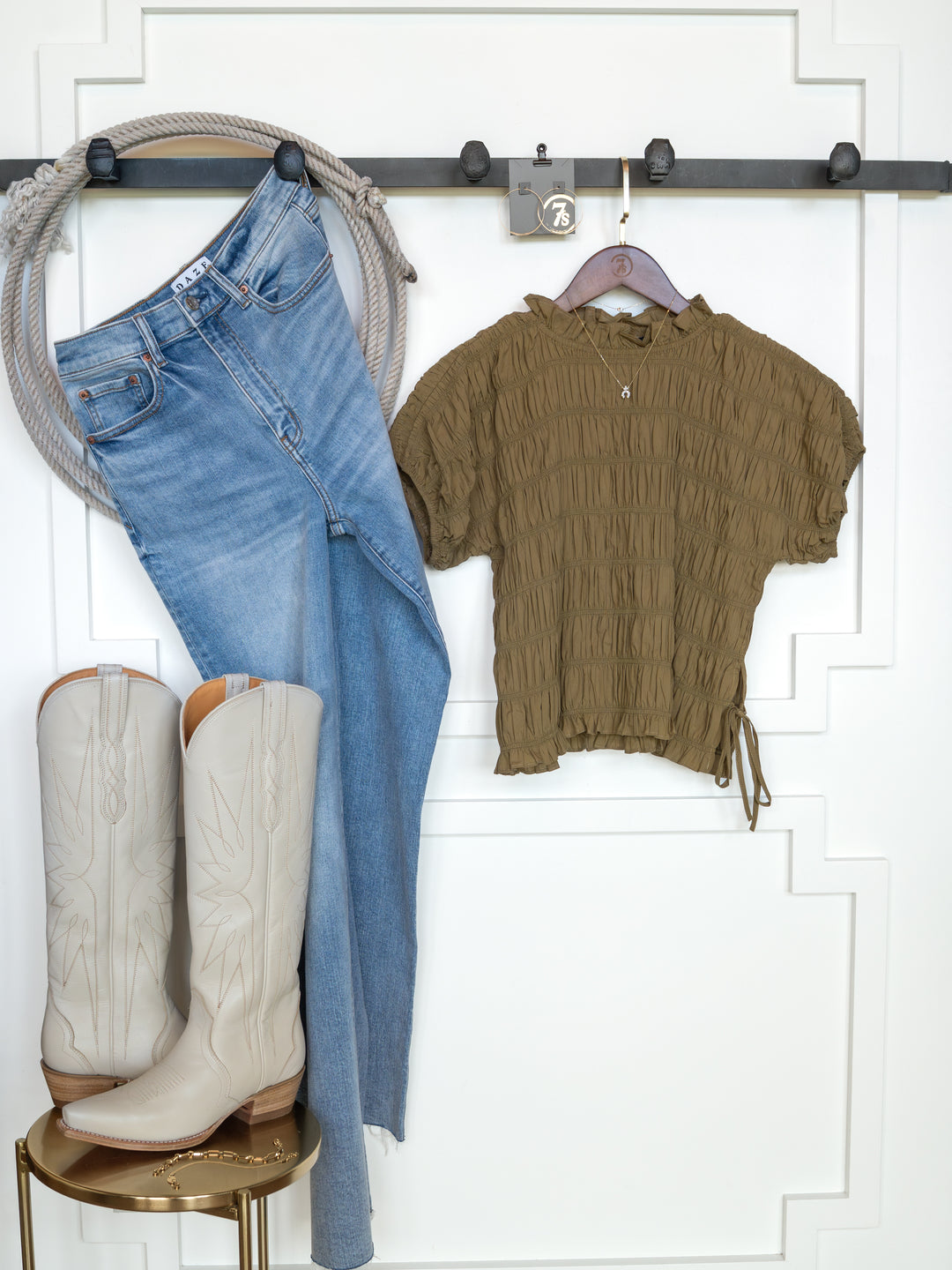 Talmo Olive Shirred Top