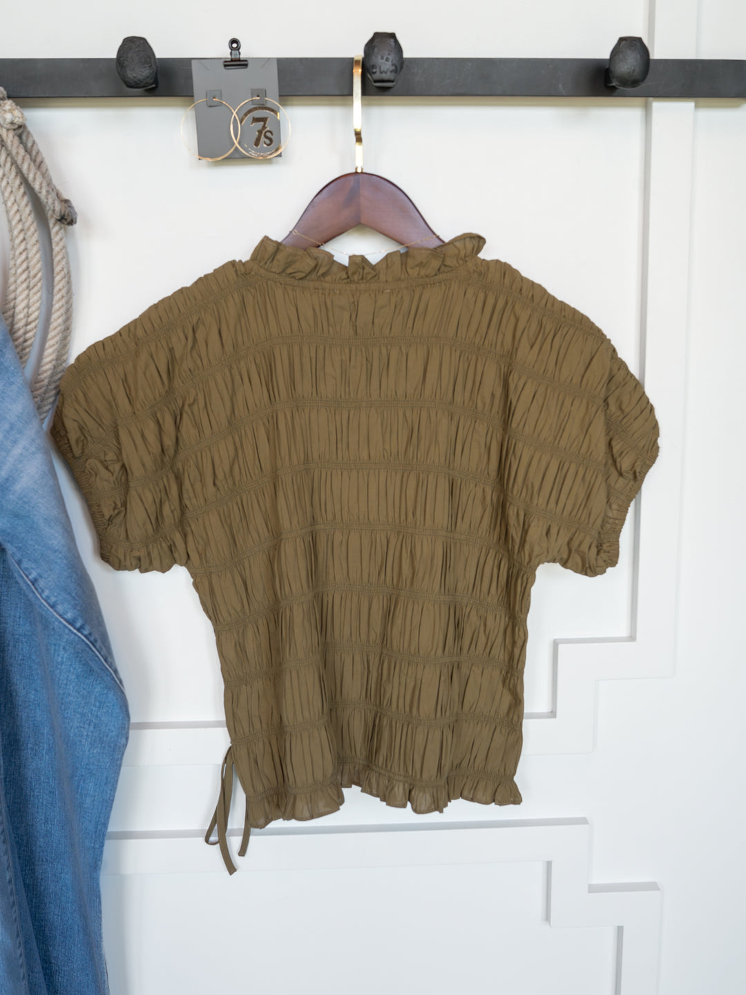 Talmo Olive Shirred Top