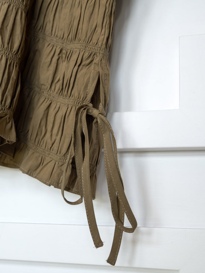 Talmo Olive Shirred Top