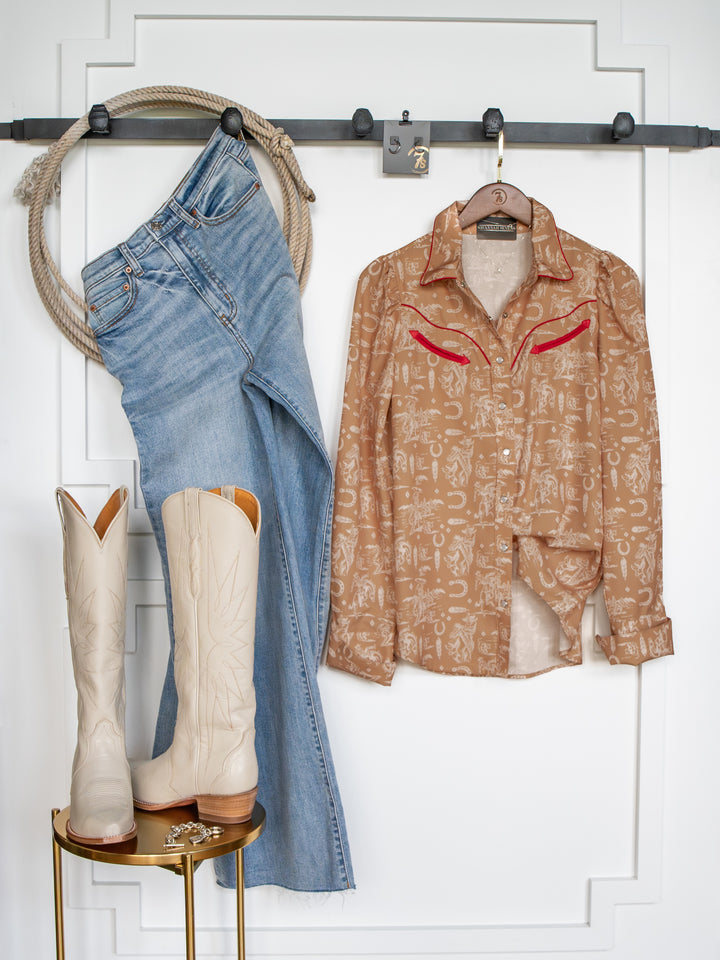 Tonopah Tan Western Graphic Pearl Snap Top