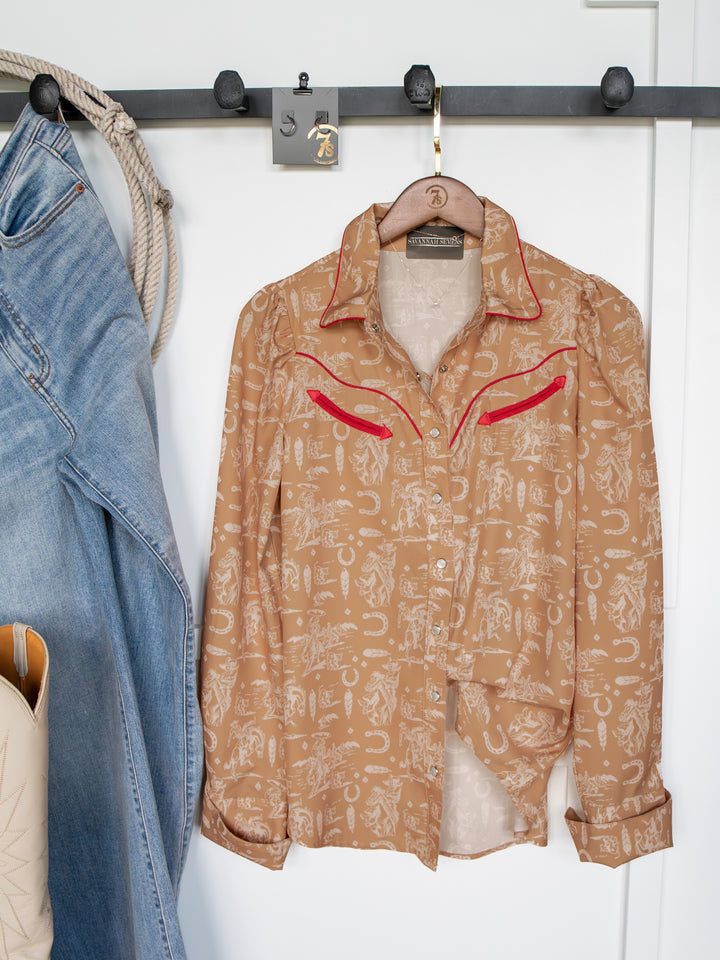 Tonopah Tan Western Graphic Pearl Snap Top