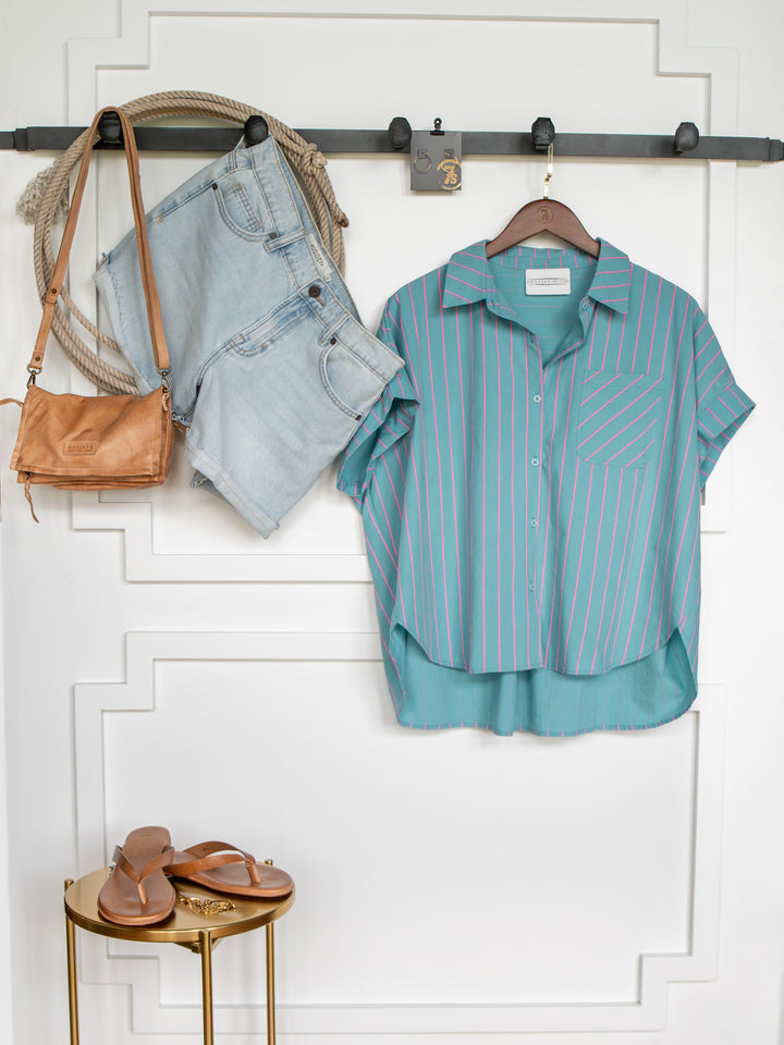 Wapello Turquoise Blue Button Up Top