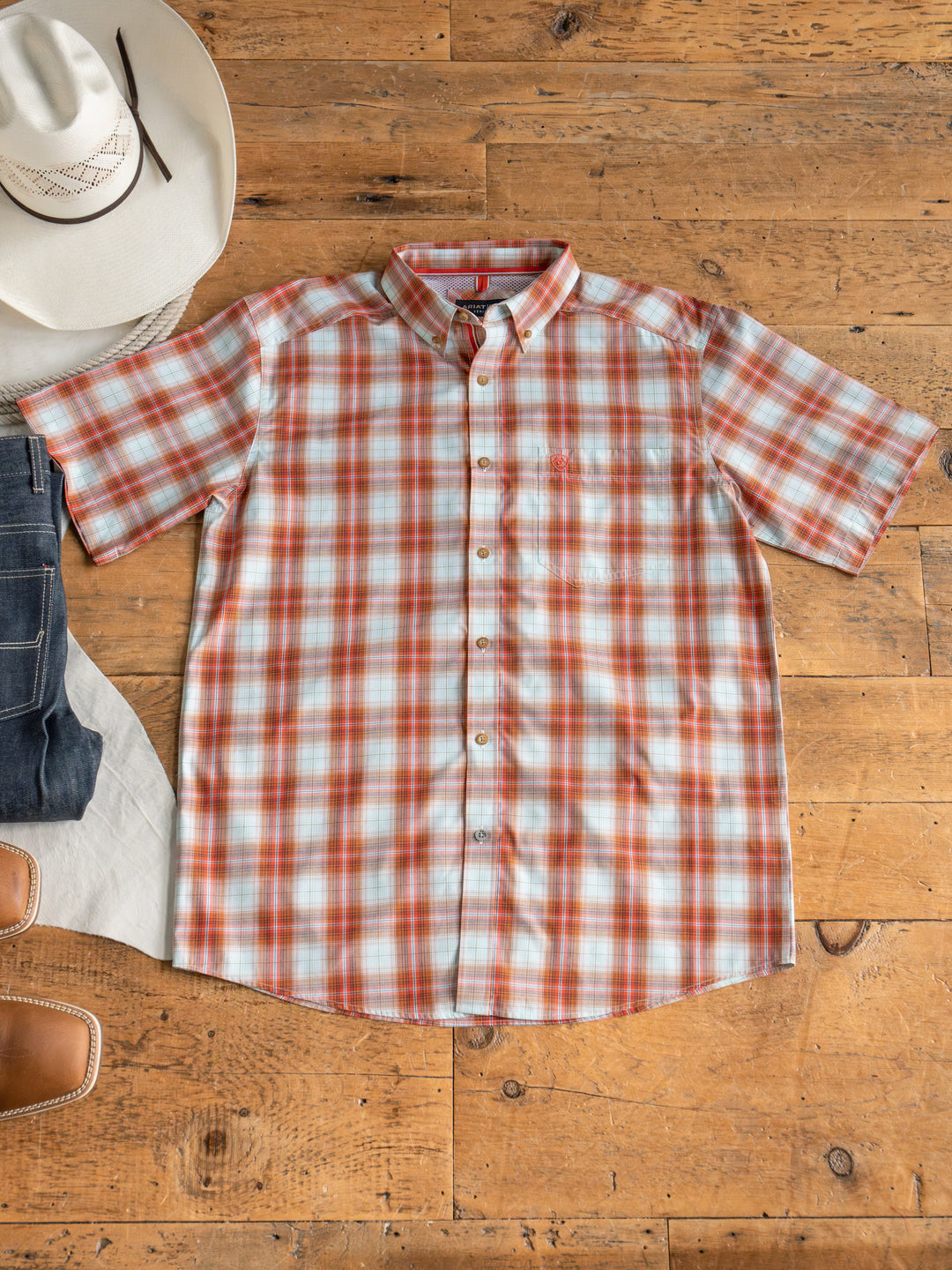 Hoffman Ariat Men's Burnt Orange Plaid Button Up