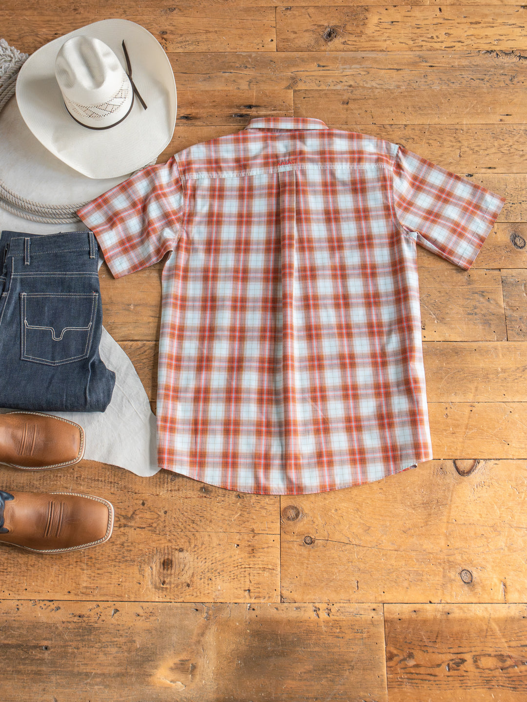 Hoffman Ariat Men's Burnt Orange Plaid Button Up