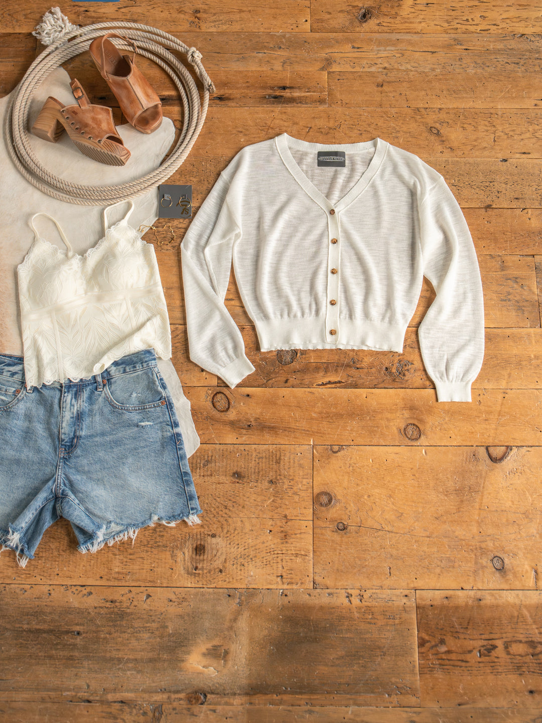 Caney White Button Up Cardigan