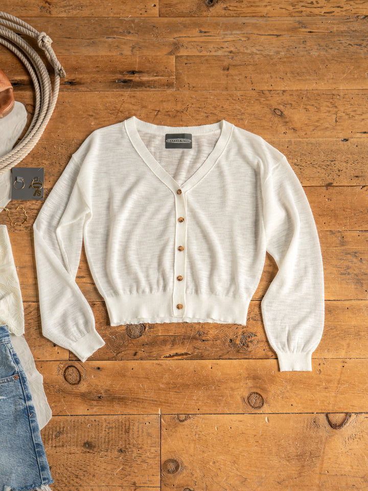 Caney White Button Up Cardigan