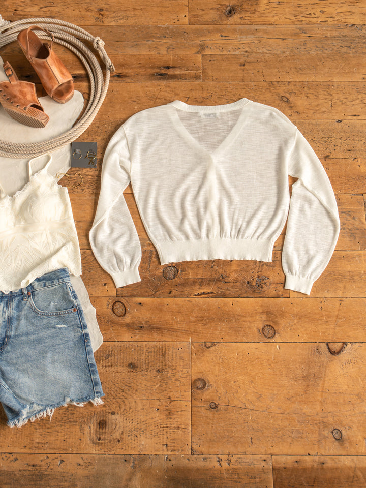 Caney White Button Up Cardigan