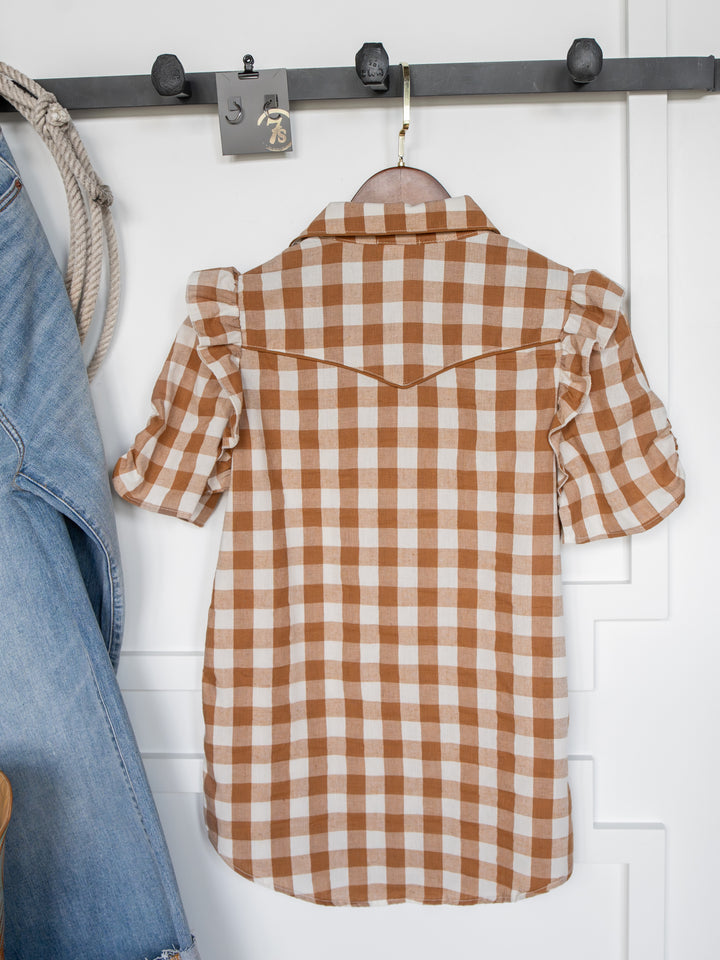 Somona Brown Gingham Pearl Snap Top
