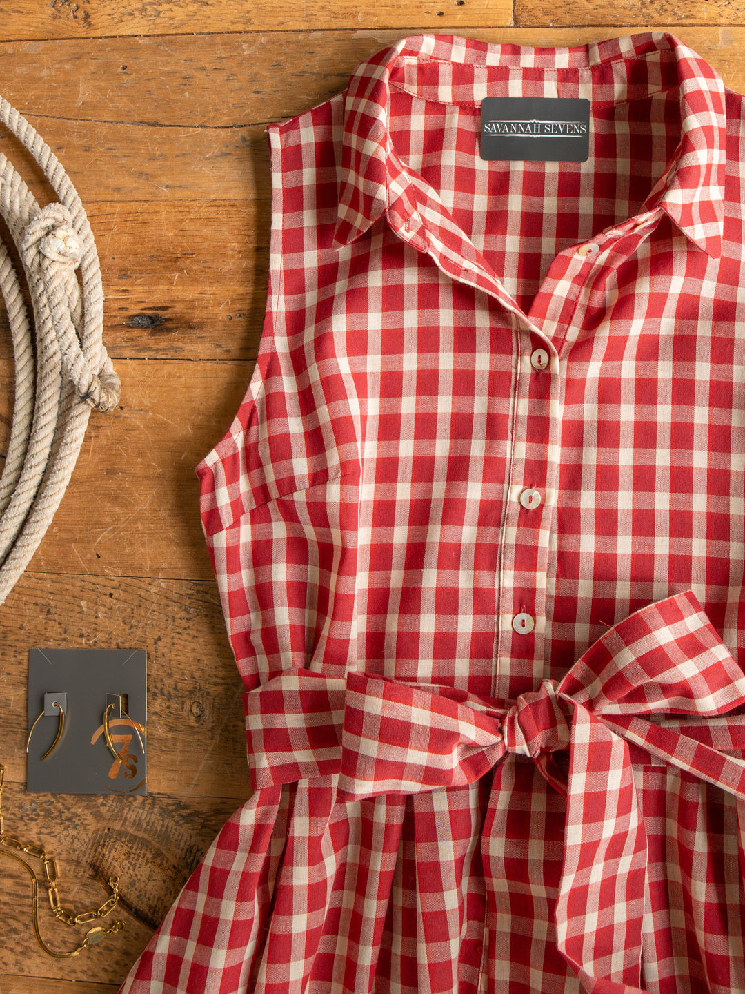 Tolland Red Gingham Button Up Dress