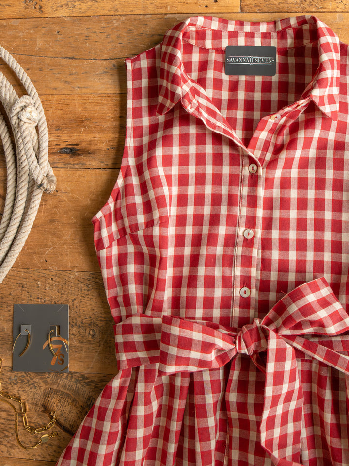 Tolland Red Gingham Button Up Dress