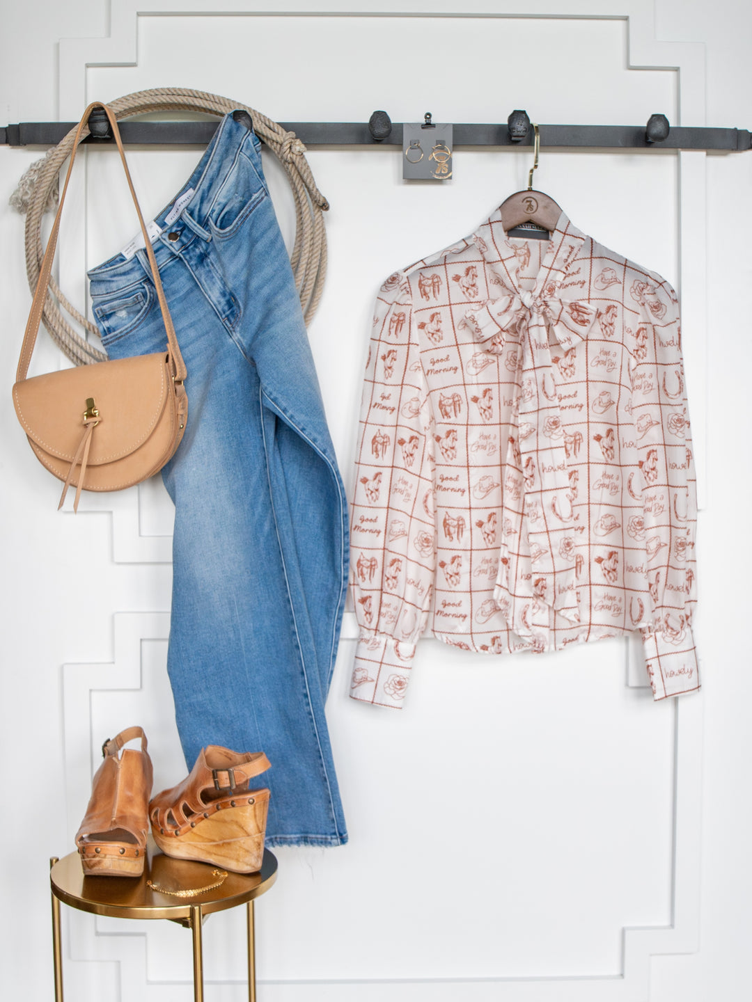 Good Day White Western Graphic Button Up Top