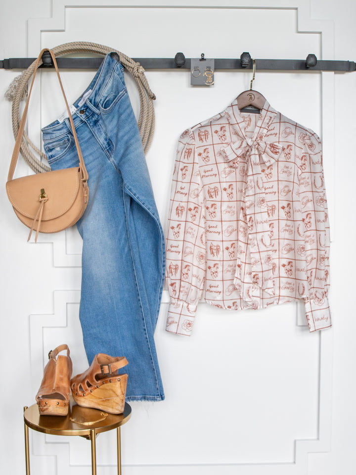 Good Day White Western Graphic Button Up Top
