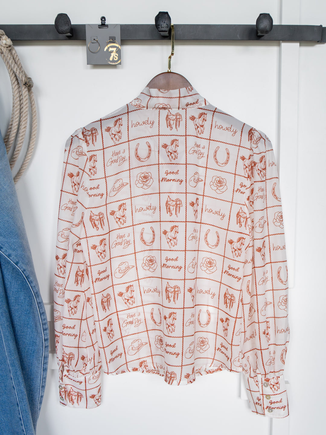 Good Day White Western Graphic Button Up Top