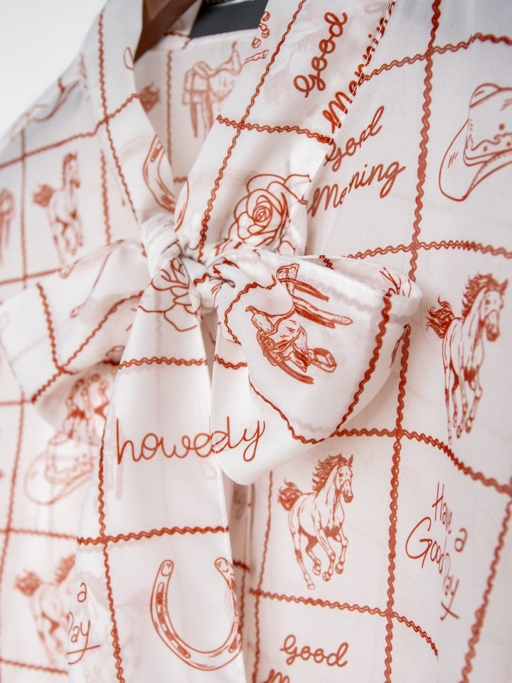 Good Day White Western Graphic Button Up Top