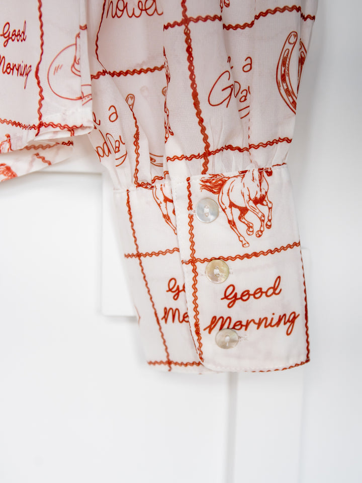Good Day White Western Graphic Button Up Top