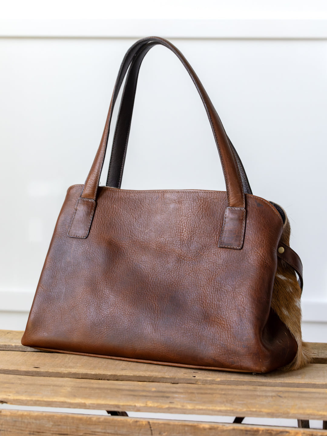 Axis Bison Leather Cognac Handbag