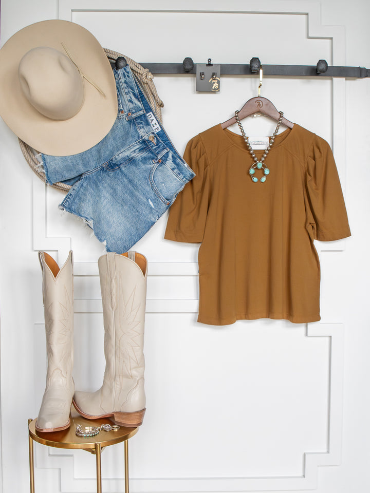 Solana Bronze Puff Sleeve Top