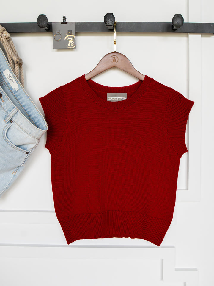 Dacoma Cherry Red Knit Top