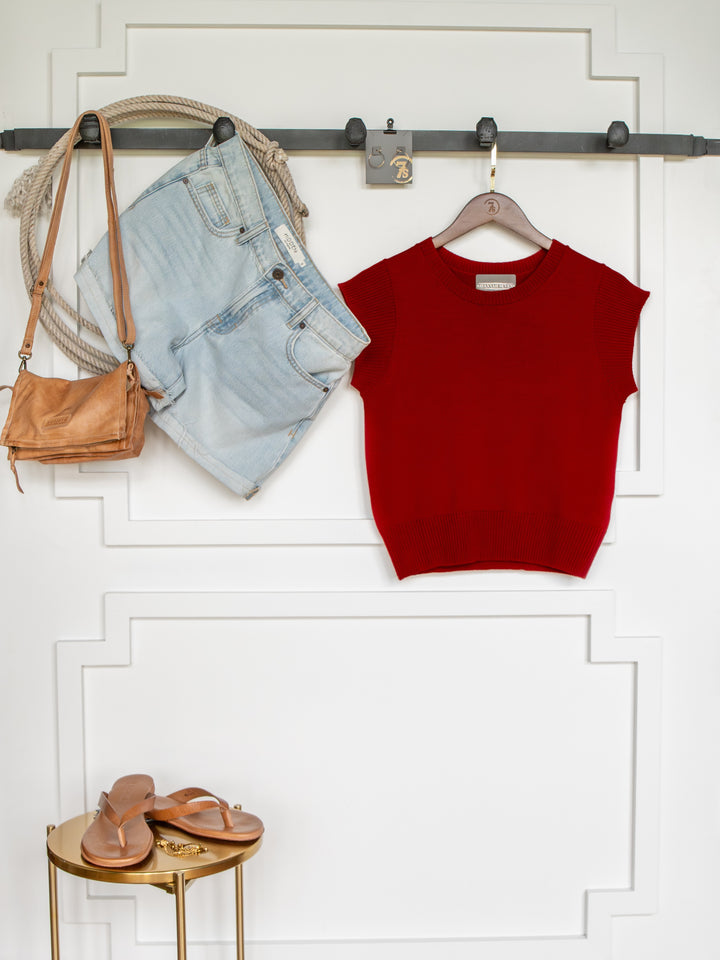 Dacoma Cherry Red Knit Top