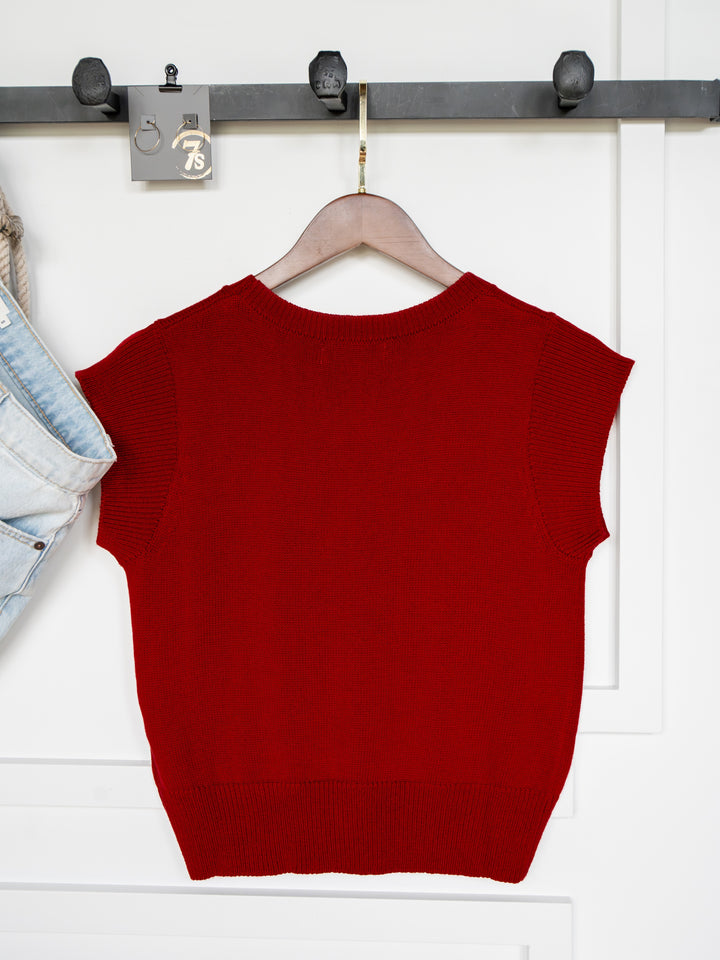 Dacoma Cherry Red Knit Top