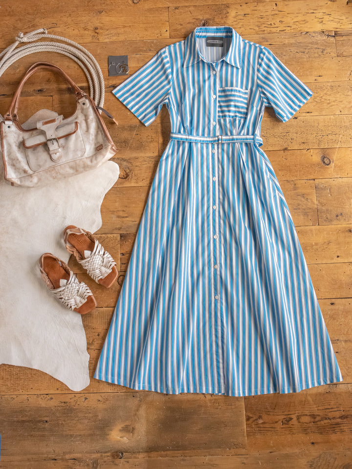 Sartell Blue Striped Button Up Dress