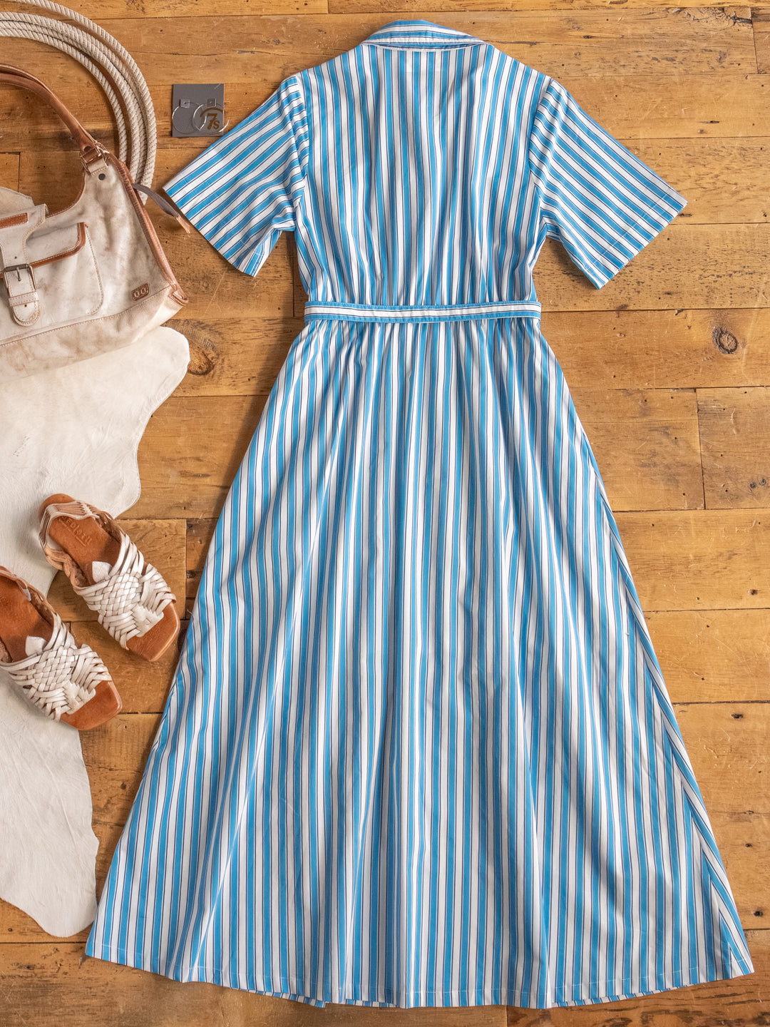 Sartell Blue Striped Button Up Dress