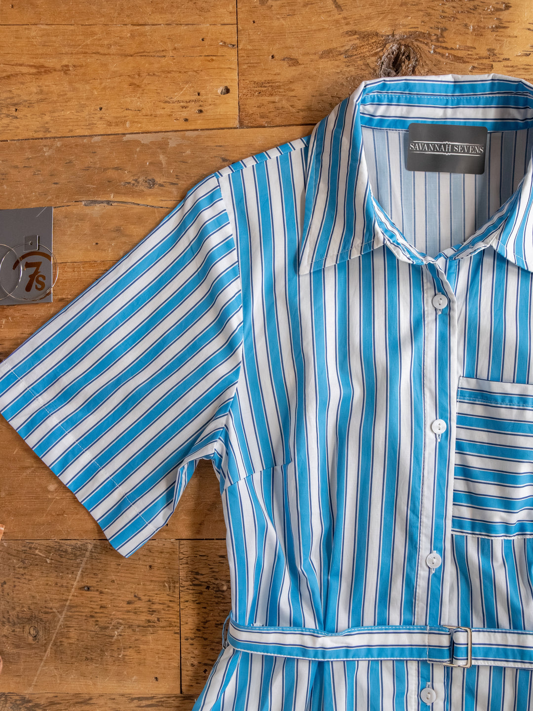 Sartell Blue Striped Button Up Dress