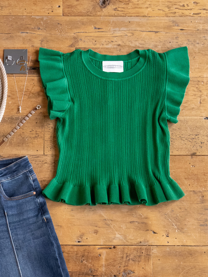 Sebring Emerald Flutter Sleeve Top