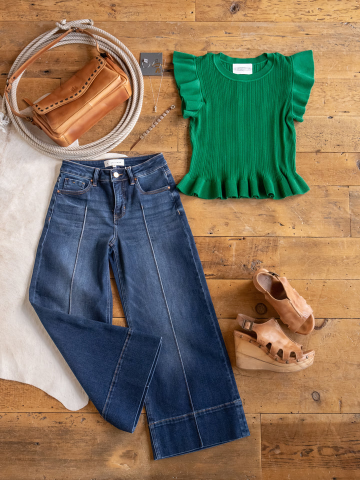 Sebring Emerald Flutter Sleeve Top