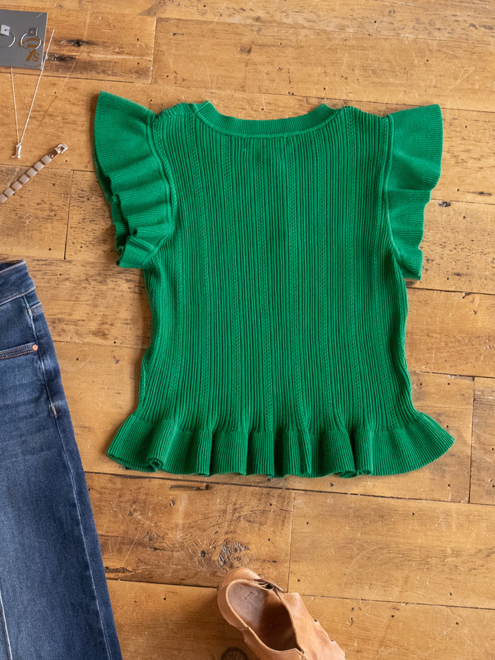 Sebring Emerald Flutter Sleeve Top