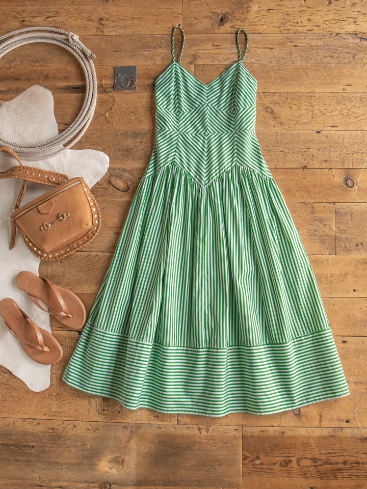 Lauderhill Green Striped Sleeveless Dress