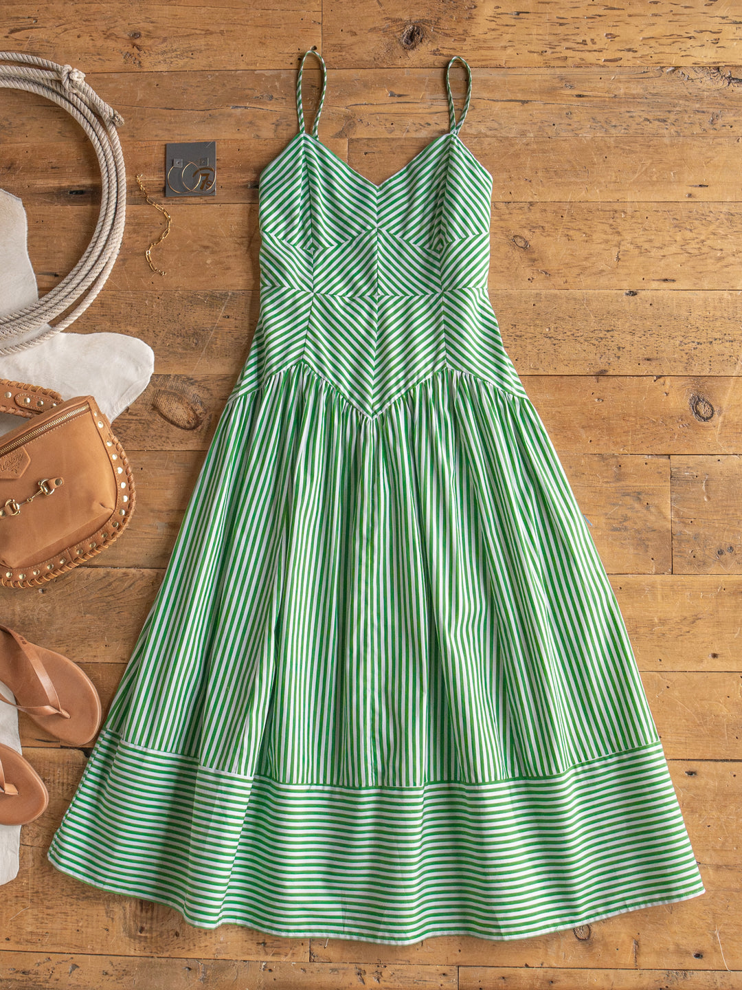 Lauderhill Green Striped Sleeveless Dress