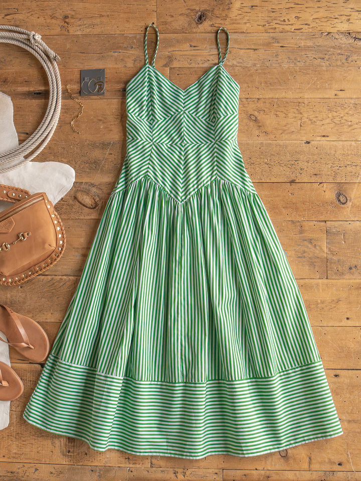 Lauderhill Green Striped Sleeveless Dress